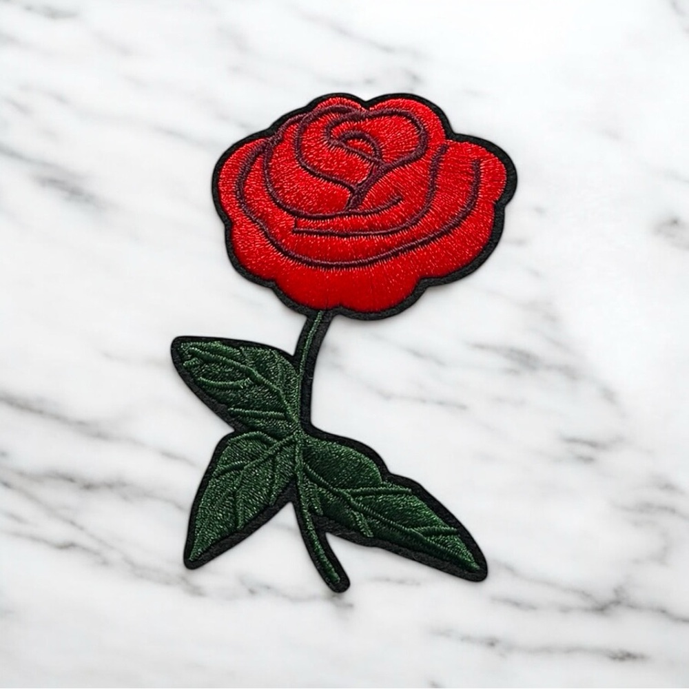 Red Rose Embroidered Patch
